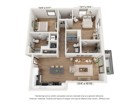 Floor plan for 2 beds, 2 baths, 1120 sqft